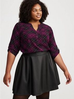 torrid Purple Plaid 3/4 Sleeve Button Front Tunic Top